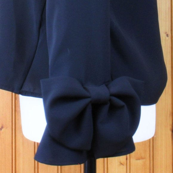 Zara Bow Tie Top Basic Collection Dressy Small Black Long Bell Sleeves CA230 - Picture 6 of 8